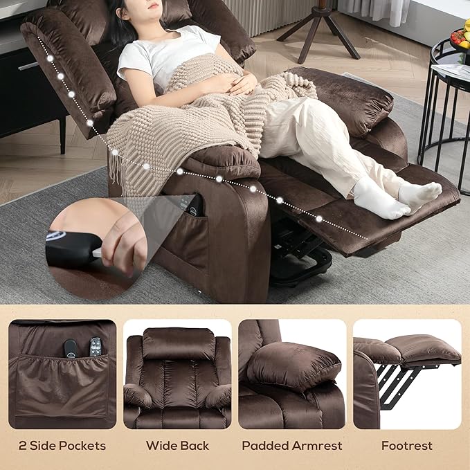 HOMCOM 35" Wide Back Power Lift Recliner Chair for Elderly with Massage and Heat, Electric Lift Chair with Remote Controllers, USB Ports and Side Pockets, Brown