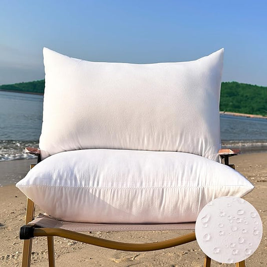 12 x 20 Outdoor Pillow Insert Small Throw Pillow Inserts Pack of 2 Water Resistant Patio Furniture Pillows Decorative Porch Couch Pillows Premium Rectangle Lumbar Sofa Pillow, White