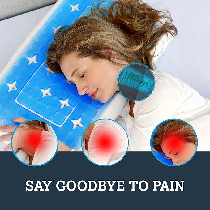 Technogel Medium Sized Essential Gel Pillow - Cooling Memory Foam, Orthopedic Support for Neck & Shoulder Pain Relief, Washable Cover