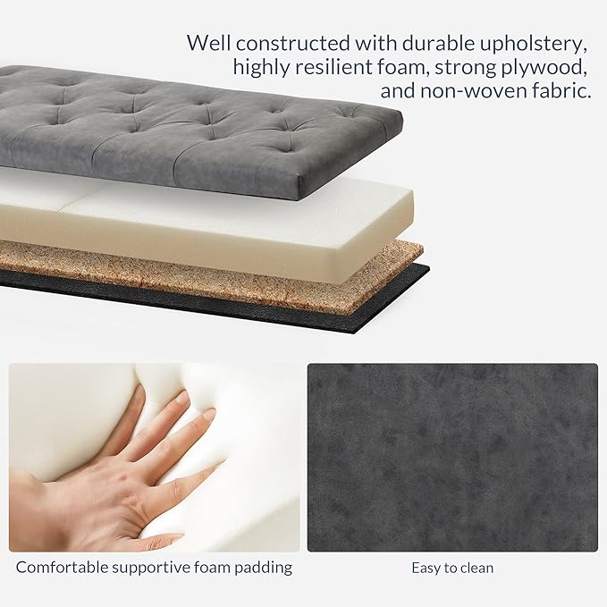 BELLEZE 47" Storage Ottoman, Storage Bench with Safety Close Hinge, Faux Leather Button-Tufted Ottoman for Living Room, Entryway, Hallway, Foot Rest, Support 300lbs - Rustic Gray