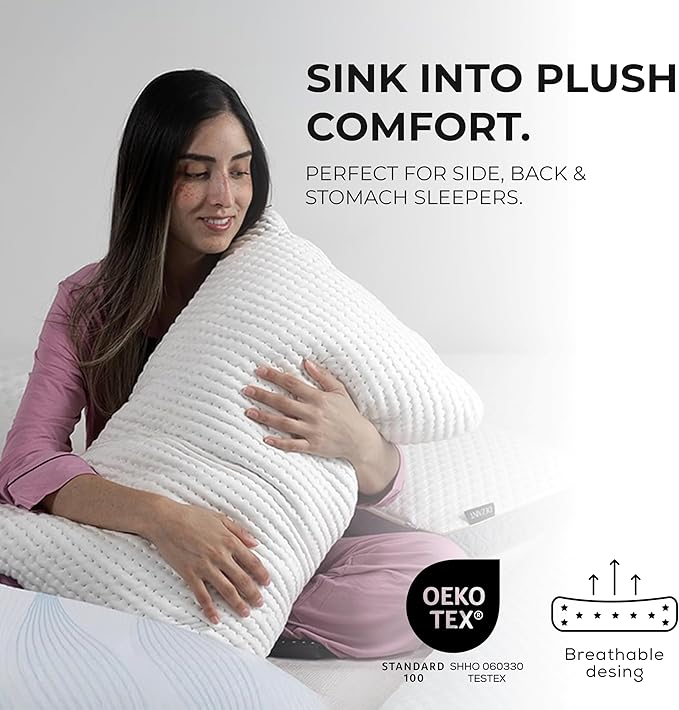 Memory Foam Pillow – Queen Size 28x18, Neck Supporting Pillow for Side, Back & Stomach Sleepers – Hypoallergenic, Plush, Supportive Bed Pillow – Washable Cover, Oeko-TEX Certified