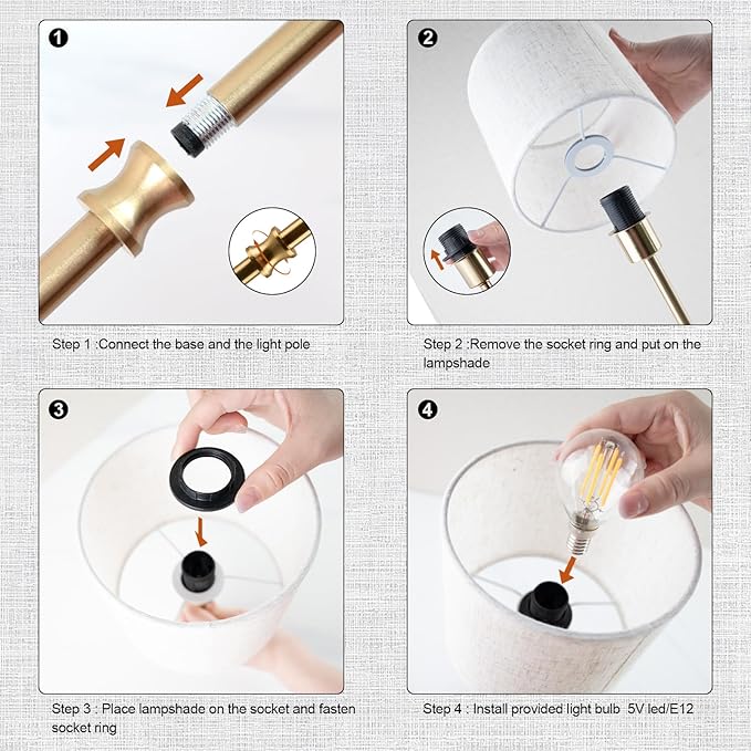 Cordless Table Lamp,5200mAh Rechargeable Battery Powered Table Lamps,3-Level Brightness Dimmable, Mid Century Lamp ,Bedside Night Lamp, Vintage Metal Lamp for Kitchen/Dinner/Patio/Restauran(Gold)