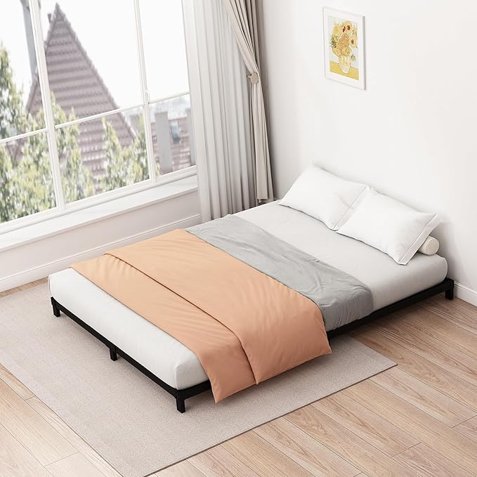 5 Inch Low Full Size Bed Frame Heavy Duty Metal Platform, No Box Spring Needed, Easy Assembly Mattress Foundation, No Noise, Black