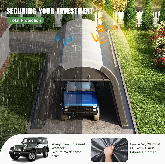 Carport Canopy 12x20 FT Heavy Duty with Translucent Roof - Reinforced Metal Frame,Waterproof Shelter for Cars/RV/ATV, Skyview Portable Garage with Zipper Doors