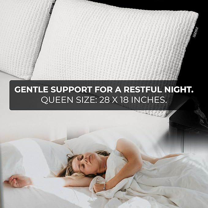 Memory Foam Pillow – Queen Size 28x18, Neck Supporting Pillow for Side, Back & Stomach Sleepers – Hypoallergenic, Plush, Supportive Bed Pillow – Washable Cover, Oeko-TEX Certified