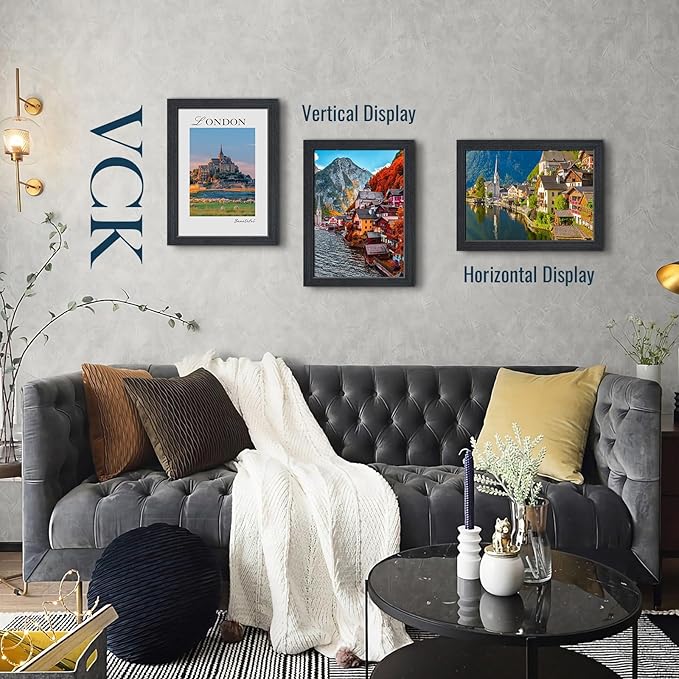 VCK 11x14 Black Oak Picture Frames 3 Pack, High-End Wood Wide Border Poster Frame, Multi-Directional Display Family Photos, Office Prints, Studio/Gallery/Home Artwork