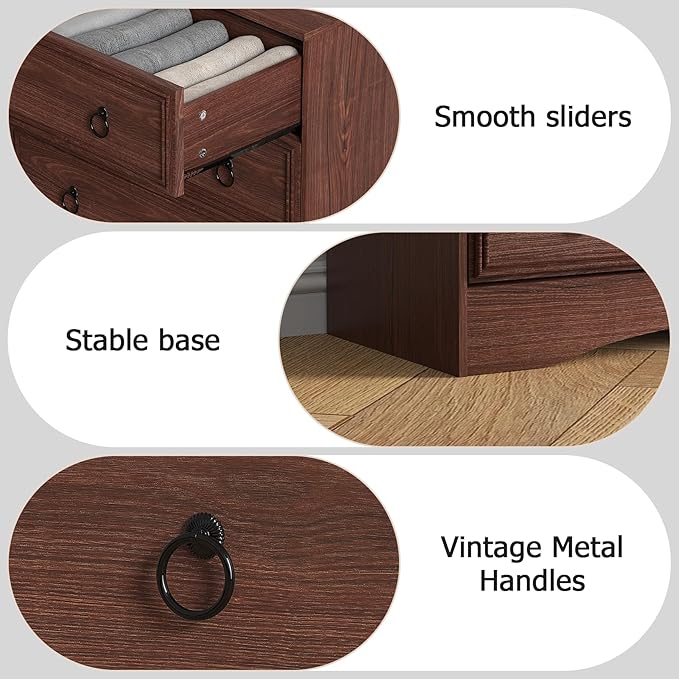 Cherry Wood Dresser 52" Tall for Bedroom, Wood 6 Chest Drawers, 6 Drawer Dresser, Storage for Clothes, Narrow Large Drawers, Vintage, for Living Room, Bedroom, Hallway