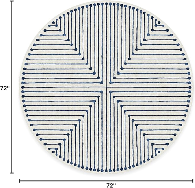 RUGGABLE x Jonathan Adler Machine Washable Modern Area Rug– Inkdrop Slate Blue 6 ft Round, Stain-Resistant, Non-Slip–Medium Rugs for Living Room, Bedroom, Hallway, Entryway & Office–with Standard Pad