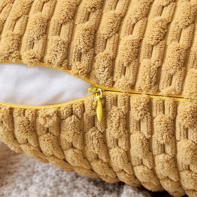 MIULEE Throw Pillow Covers Soft Corduroy Decorative Set of 2 Boho Striped Pillow Covers Pillowcases Farmhouse Home Decor for Spring Couch Bed Sofa Living Room 12x20 Inch Gold