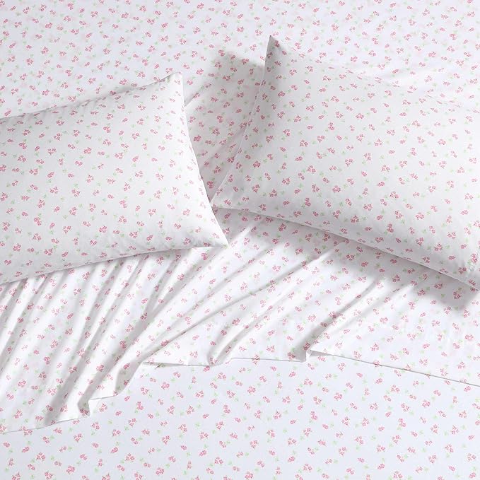 Laura Ashley - Kids Sheet Set, Ultra-Soft & Breathable Toddler Bedding with Matching Pillowcases, Wrinkle-Resistant, Ideal Girl Room Essentials (Busy Bee Pink, Queen)