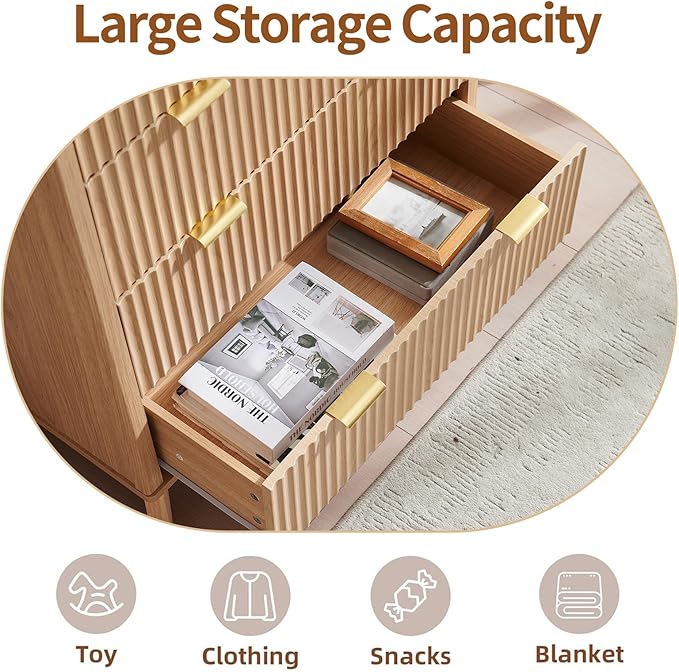 Fluted 5 Drawers Dresser for Bedroom, 48" Tall Modern Chest of Drawers with Metal Handle, Farmhouse Dresser TV Stand, Wood Drawer Organizer for Bedroom, Living Room, Hallway (Natural Oak)