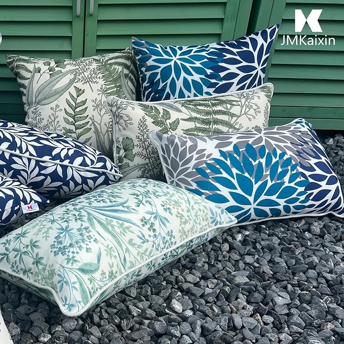 Pack of 2 Patio Lumbar Pillows, 12"x20" Fade Resistant Outdoor Waterproof Lumbar Pillow with Inners, Decorative Garden Lumbar Cushions for Home Patio Terrace Sofa Use