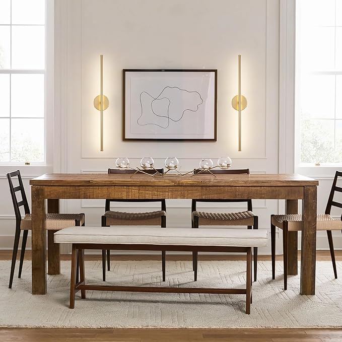 Battery Operated Wall Sconces, Dimmable Wall Sconces Set of Two, 350°Rotate, 3000K LED Gold Wireless Wall Light for Living Room, Bedroom, Hallway, 24.4 Inch (2 Pack)