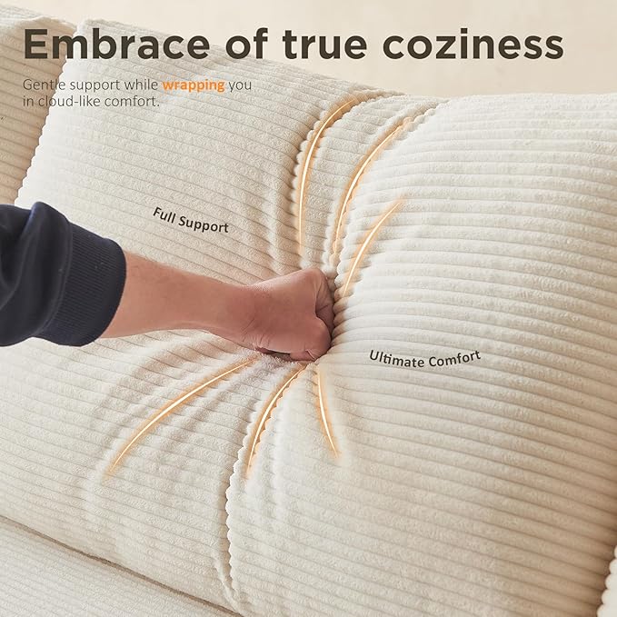 INGEROOM 79" Cloud Couch, Loveseat Sofa with Deep Seat, Modern Plush Corduroy Small Couch for Living Room Bedroom（Beige）