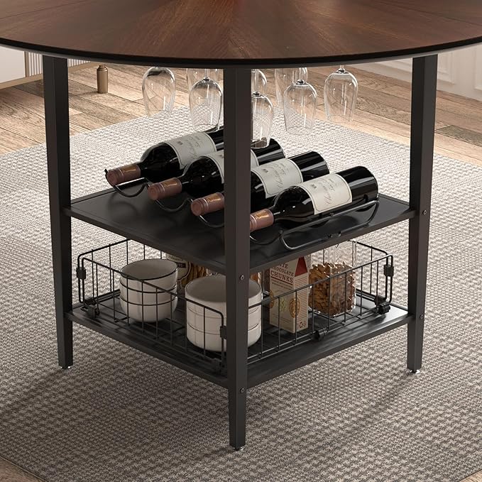 VFK 47 Inch Round Dining Table Set, Modern Wood Dining Table with Double Storage Rack, 2 Person Dining Table and Chair Set for Kitchen, Dining Room, Living Room