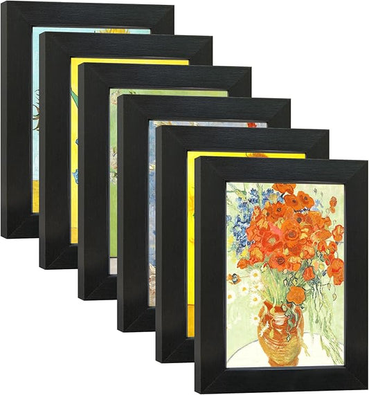 4x6 Picture Frame Set of 6 with Real Glass for Pictures 4x6 Without Mat, Wall Gallery or Tabletop display Photo Frames in Black