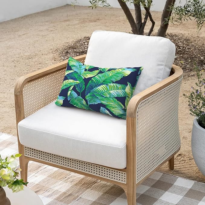 Outdoor/Indoor Lumbar Pillows, Water Repellent Cushion Pillows, 12x20 Inch, Outdoor Pillows with Inserts for Home Garden, Pack of 2, Hanalei Lagoon