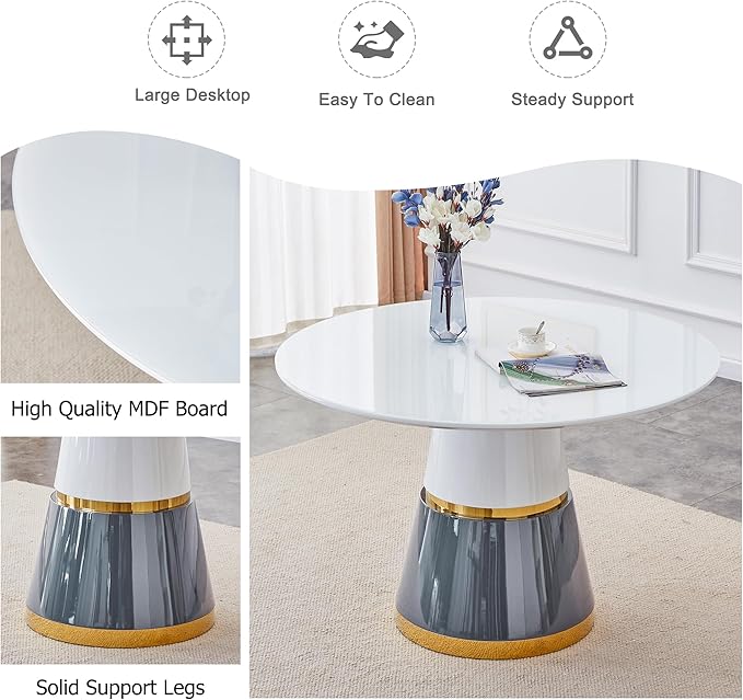 45 Inch Round Dining Table Set for 4, 5 Piece Kitchen Table and Chairs Set, White Faux Marble Table Top, Small Space Dining Set for Apartment or Dining Room