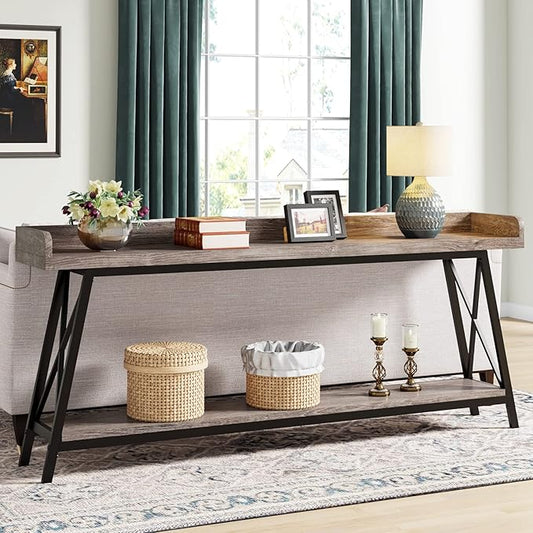 Tribesigns 70.9 inch Extra Long Console Table Behind Couch, Rustic Industrial Sofa Table for Living Room, Narrow Entryway Hallway Long Bar Table (Grey)