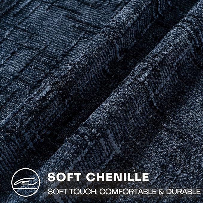 Decorative Throw Pillow Covers 16x16 Inch Set of 2, Soft Solid Farmhouse Chenille Couch Pillows, Spring Pillow Covers for Couch Sofa Bed Living Room Home Decor Pillowcase, Dark Blue