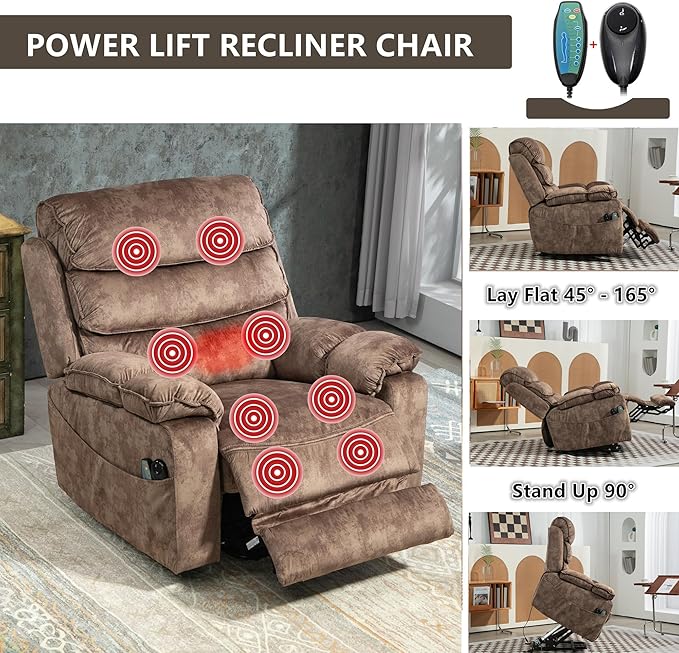 Oversized Extra Wide Power Lift Recliner Chair Extended Footrest for Big Tall Man 400lb, Heavy Duty Recliners with Heat Massage, Arm Storage & Cup Holders, Lay Flat 160° for Elderly Sleeping