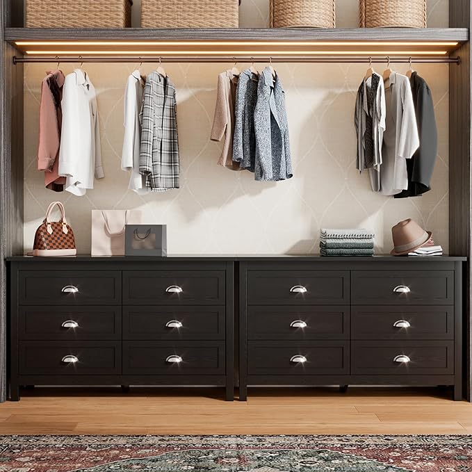 Wananlanen® Farmhouse Dresser for Bedroom, Antique Double Dresser & Chest of Drawer with Vintage Handle and Storage, Wooden Tall Rustic Organizer for Bedroom