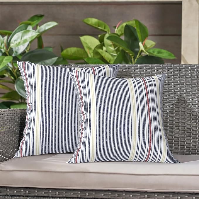 LVTXIII Outdoor/Indoor Throw Pillows, Decorative Throw Pillows with Inserts, 18"x18" Square Pillows for Bed, Couch, Sofa and Patio Furniture, Set of 2, Stripe Denim Blue
