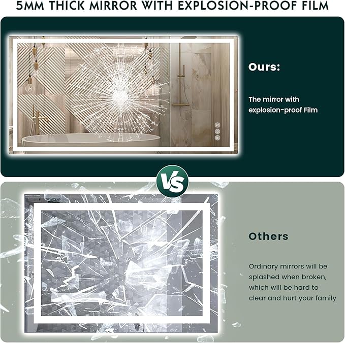 LED Mirror for Bathroom 36"x 72" with Frontlit and Backlit, Anti-Fog Mirror with Lights, Stepless 3 Colors Temperature & Dimmable Bathroom Mirror, Memory Tempered Glass Mirror for Bathroom