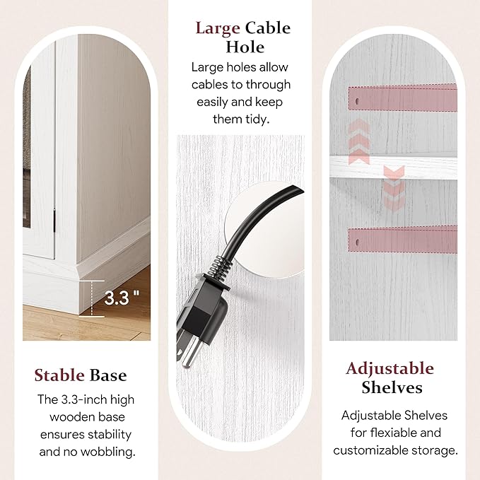 MXV 70'' Fireplace TV Stand, Farmhouse Entertainment Center with 3 Sided Glass TV Stand, Modern Media Console Table with Storage Drawers & Cabinets with LED Flame and Lights for Living Room, White