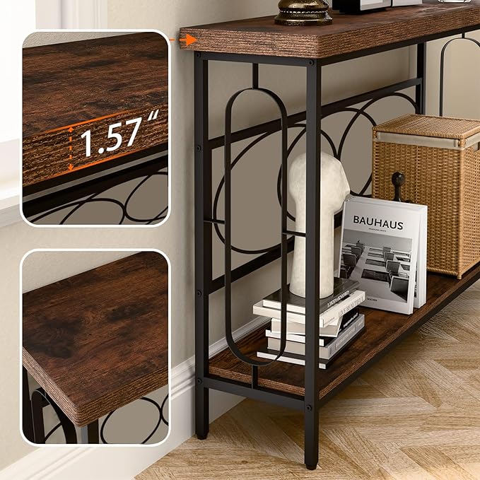 Industrial Console Table for Entryway, Rustic Console Table Behind Couch, 2 Tier Sofa Tables for Home Living Room, Hallway, Entrance, with Metal Frame(48 inches)