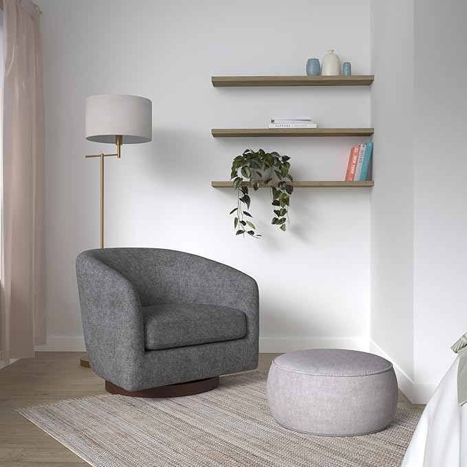 CHITA Swivel Accent Chair, FSC Certified Upholstered Fabric Barrel Chair for Living Room, Fully Assembled, Dark Grey