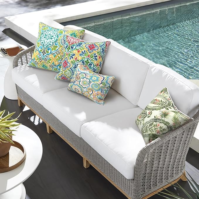 Outdoor Throw Pillow Covers Pack of 2, Decorative Water Repellent Square Pillow Cases 18x18 Inch, Patio Pillowcases for Home Patio Furniture Use, Damask Green