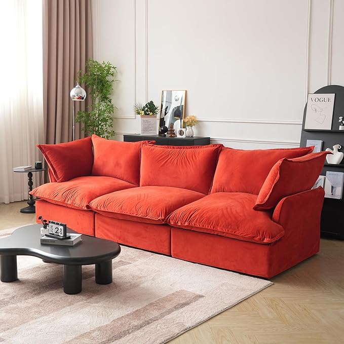 JACH 122.82" Cloud Sectional Couch for Living Room, Modular 3 Seats Sofas, Convertible Sectional Couches, Cushion Covers Removable, Two Corners and One Middle Sofa for Living Room (Red)