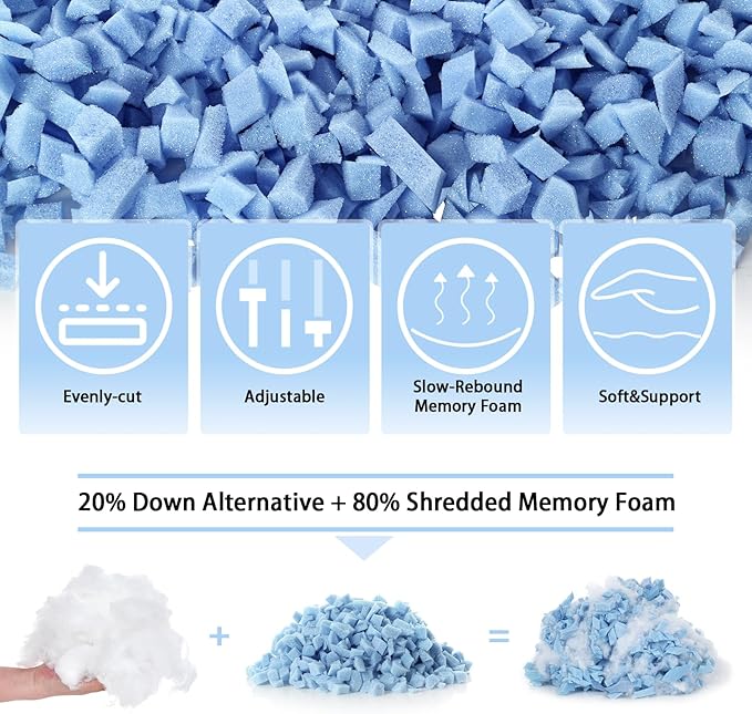 Shredded Memory Foam Pillow, Bed Pillows for Sleeping on Back, Stomach and Side Sleeper, Adjustable Pillows with Washable Cover (King - 2 Packs)