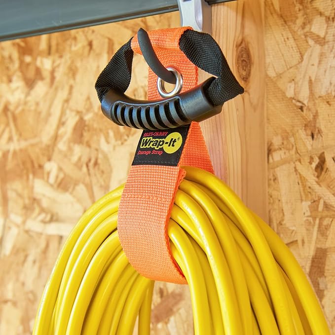 Easy-Carry Wrap-It Storage Straps - 17” (2-Pack) Blaze Orange with Grommet - Extension Cord Hanger Carrying Straps for RV Accessories