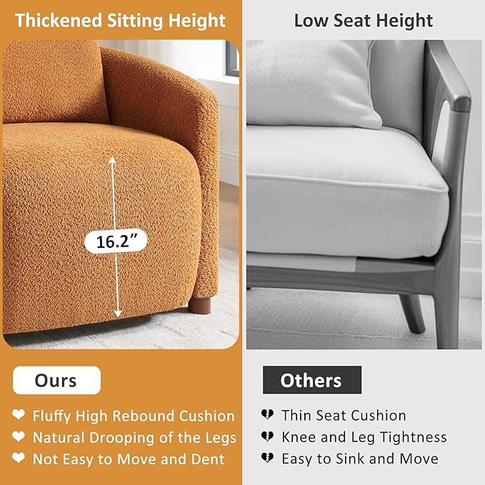 Boucle Accent Barrel Chair Set of 2, Cloud Reading Chair for Living Room & Bedroom, Furry Sherpa Armchair with Cozy Soft Throw Pillow Back, Comfy Upholstered Lounge Chair, Modern Single Sofa Chair