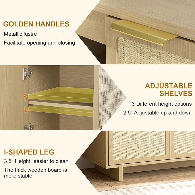 TV Stand for Living Room, Boho Entertainment Center for Bedroom with Adjustable Shelves, Farmhouse Television Stands with Large Storage, Media Console Table for TVs up to 45 50 55 60 65in