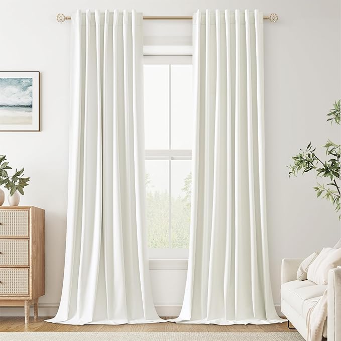 Guken 100% Blackout Linen Curtains 42 Inch Wide by 80 Inch 2 Panels Set for Living Room Bedroom Back Tab Thermal Insulated Black Out Linen Drapes Room Darkening Window Curtains, Ivory
