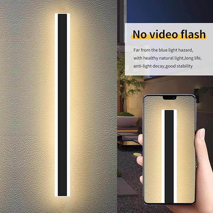 Mikeru Modern Wall Light, 3000k-6000k Dimmable Sconce, 47inch Black Exterior Light With Remote Control, IP65 Waterproof Anti-Rust Linear Long Porch Light Outdoor