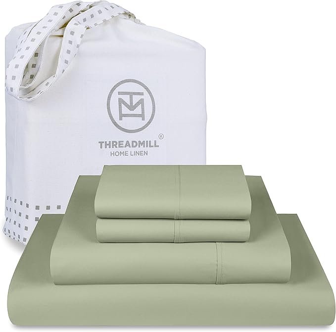 Threadmill - Hotel Luxury King Size Sheets 100% Cotton, 500 Thread Count Deep Pocket, Snug Fit, Soft & Crisp Cooling Hotel-Quality Bedsheets 4 Piece Set Sage Green