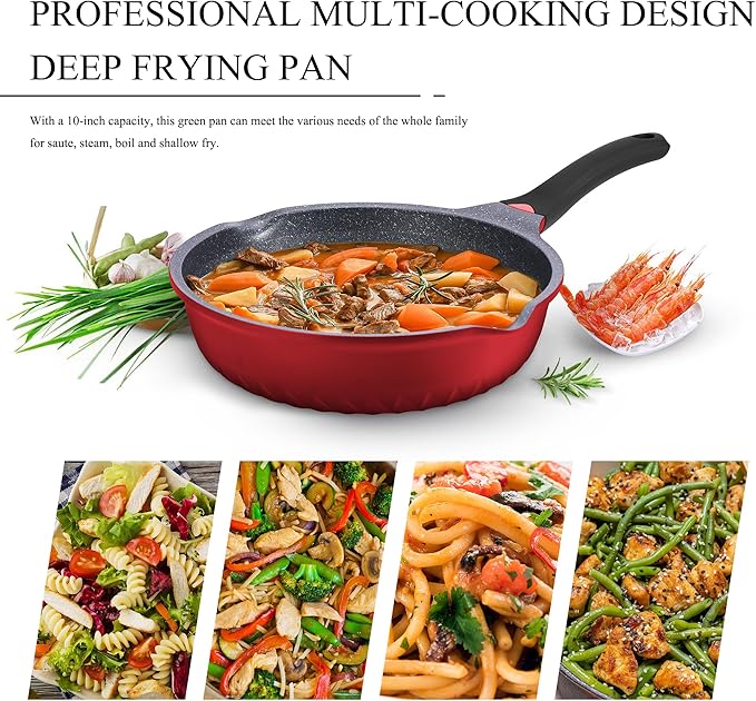 Vinchef Nonstick Skillet with Lid, 11In/5Qt Aluminum Deep Frying Pan with Lid and Heat Indicator, Anti Scratch and Anti Stain Deep Saute Pan, Induction Compatible