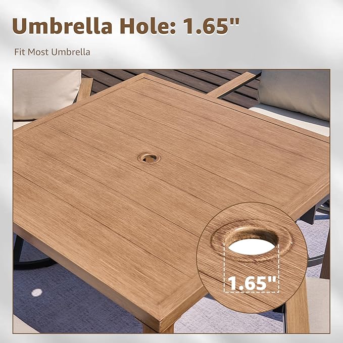NATURAL EXPRESSIONS 5 Piece Outdoor Patio Dining Sets, 4pcs Swivel Dining Chairs & Square Woodgrain Dining Table with 1.65”Umbrella Hole for Lawn, Garden, Deck, Backyard and Porch