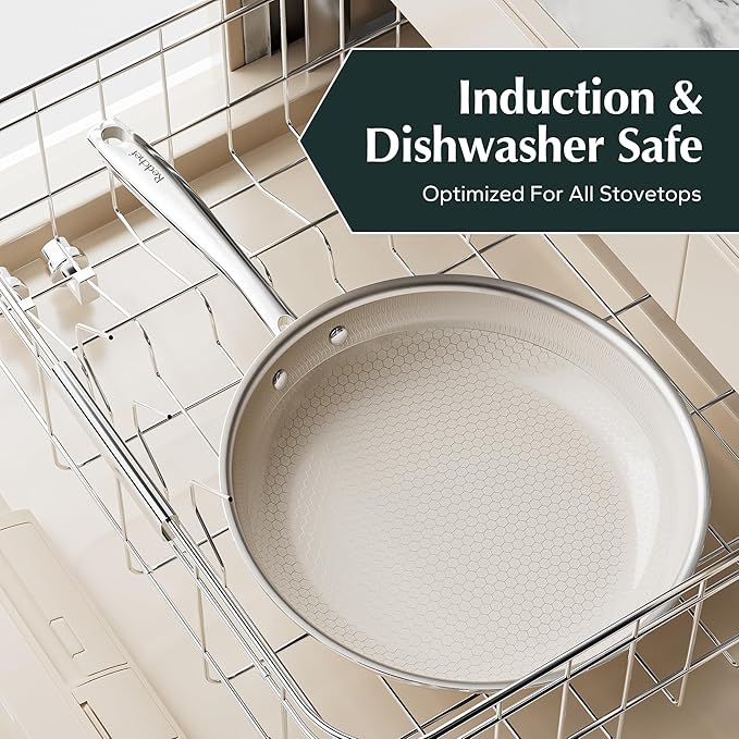 Redchef Non Stick Frying Pans, Hybrid 10 Inch Ceramic Frying Pan, Tri-Ply Stainless Steel Skillet, Non Toxic, PFAS PFOA & PTFE Free, Dishwasher & Oven Safe, Compatible with All Cooktops