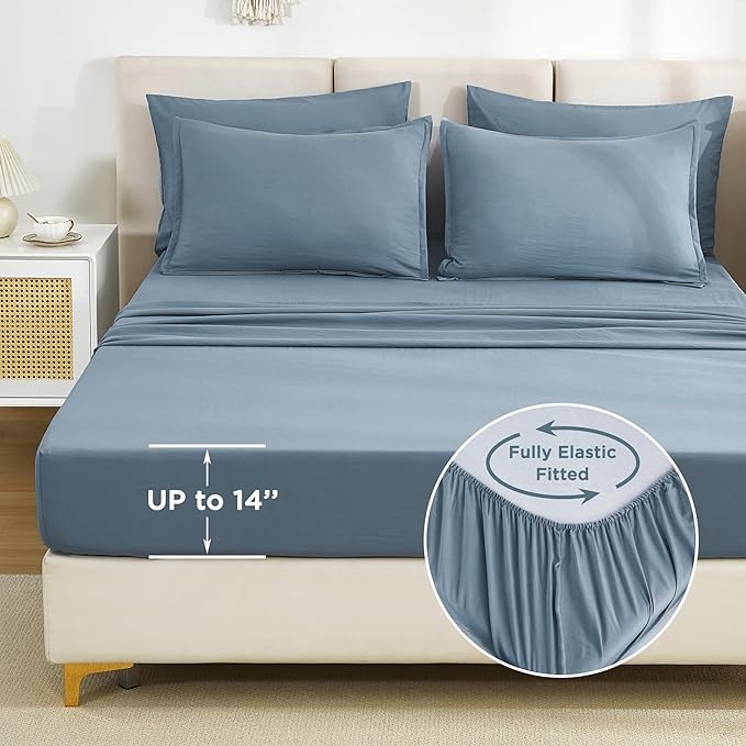 Litanika Oversized King Comforter Sets Grayish Blue - 7 Pieces Bed in a Bag Oversized King Bedding Comforter Sets, Solid Lightweight Bed Set with Comforter, Sheets, Pillowcases & Shams