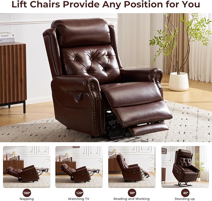 Power Lift Recliner Chair for Elderly with Adjustable Headrest,Electric Lift Chair with Massage and Heat, Lay Flat Recliner for Big and Tall,Brown