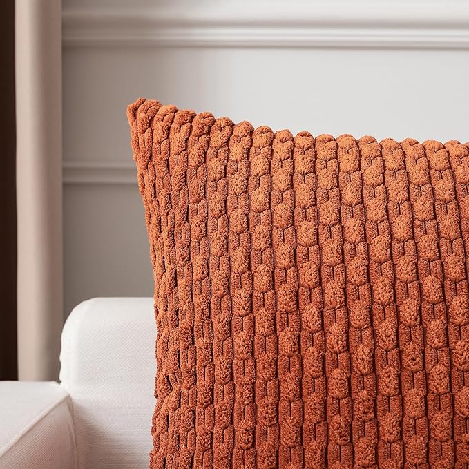 Kevin Textile 2 Packs Fall Boho Decorative Throw Pillow Covers 18x18 Inch for Living Room Couch Bed Sofa Rustic Modern Farmhouse Home Decor Soft Corduroy Square Cushion Case, Rust