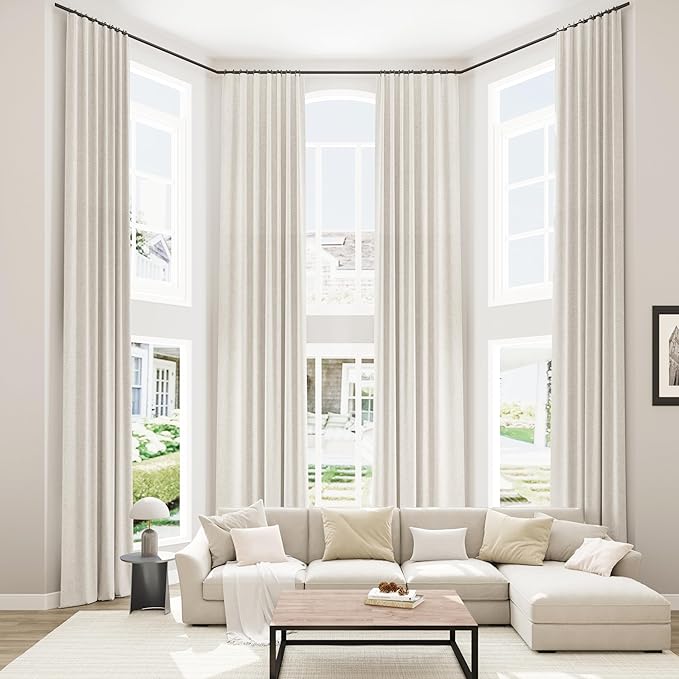 Guken 100% Blackout Linen Curtains 52 Inch Wide by 136 Inch 2 Panels Set for Living Room Bedroom Back Tab Thermal Insulated Black Out Linen Drapes Room Darkening Window Curtains, Natural