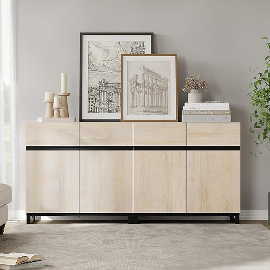 WAMPAT Modern TV Stand for TVs Up to 70 Inch, 2 in 1 Entertainment Center with Adjustable Shelves and Metal Base, Media Console for Living Room and Bedroom, Light Oak