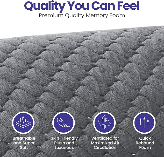 Sidney Sleep Set of 2 Queen Size Bed Pillows for Side and Back Sleepers - Adjustable Filling - Memory Foam Pillows for Neck and Shoulder Pain - Customizable Loft - Extra Foam Included (Grey)