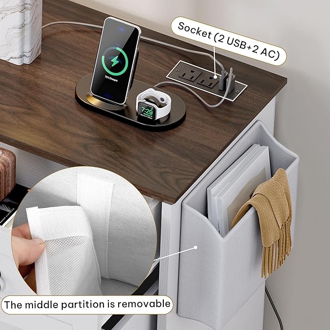 DWVO Farmhouse 7 Drawers Dresser, 59" Wide Wood Rustic Chest of Drawers with Nice Texture, Vintage Design, Storage Dressers Organizer for Living Room, Hallway, White